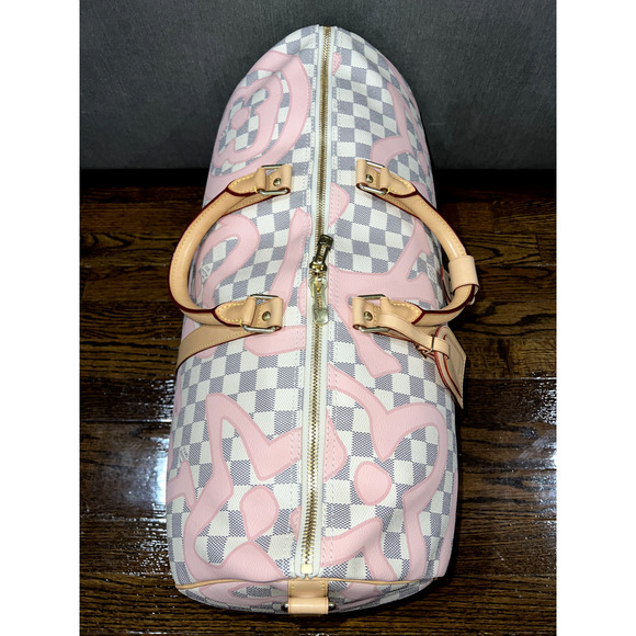 Louis Vuitton Keepall Bandouliere 50 Tahitienne Pink Damier Azur Travel Bag - Picture 9 of 11